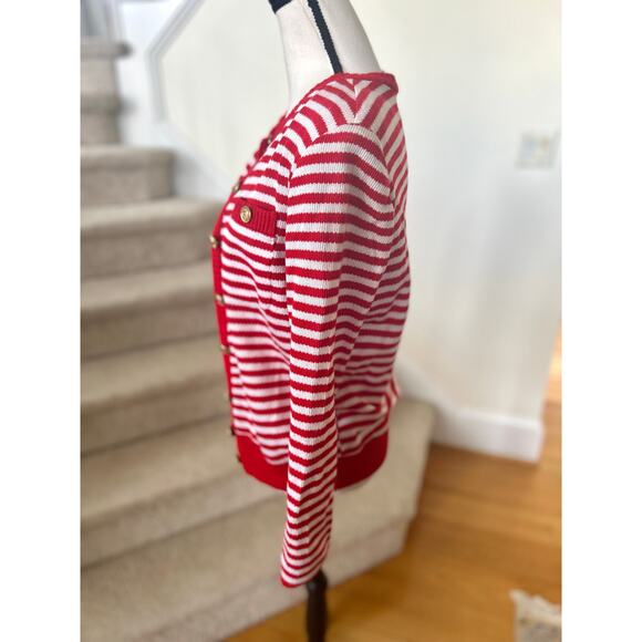 Vintage 90s Red & White Stripe Gold Button Nautical Cardigan - Picture 3 of 8